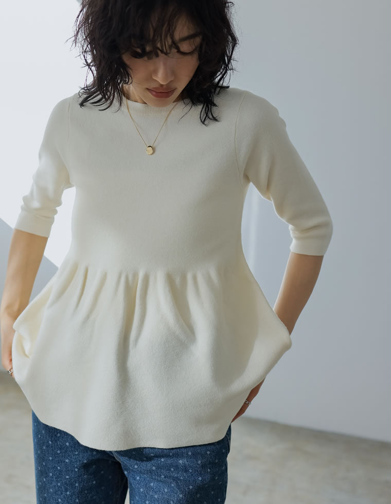 七分袖ミラノリブペプラムニットトップス - トップス通販 | 人気