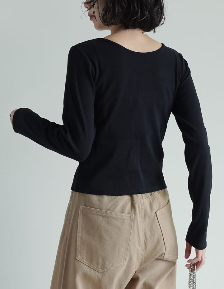 【TIME SALE 30%OFF】[発売3ヶ月で累計販売枚数1,000枚突破！]ストレッチリブ前後2WAYリボンデザイントップス トップス 人気レディースファッション通販 リエディ