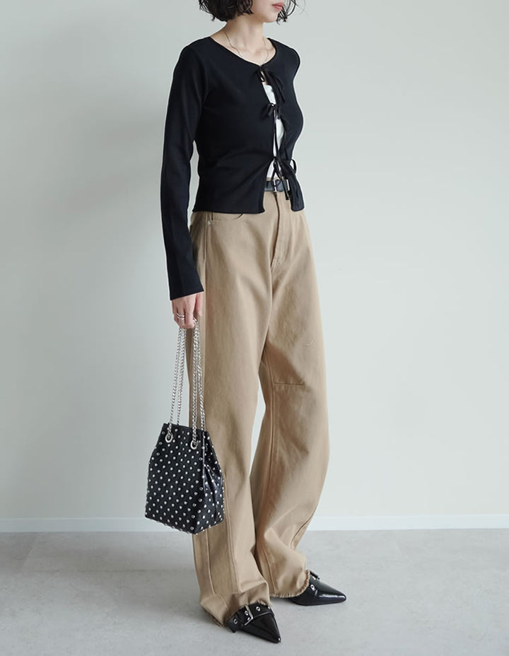 【TIME SALE 30%OFF】[発売3ヶ月で累計販売枚数1,000枚突破！]ストレッチリブ前後2WAYリボンデザイントップス トップス 人気レディースファッション通販 リエディ