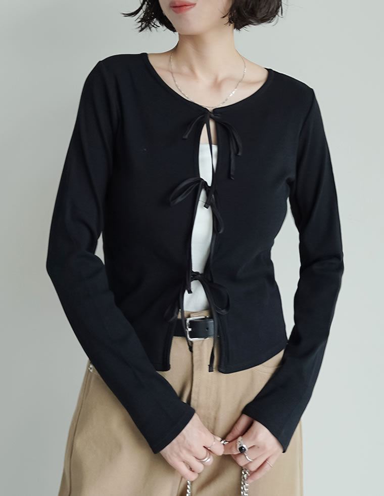 FRAY I.D ブラック リボンデザイン トップス FRAY I.D - フレイアイディー 25SS リボンディテールトップス ブラウス