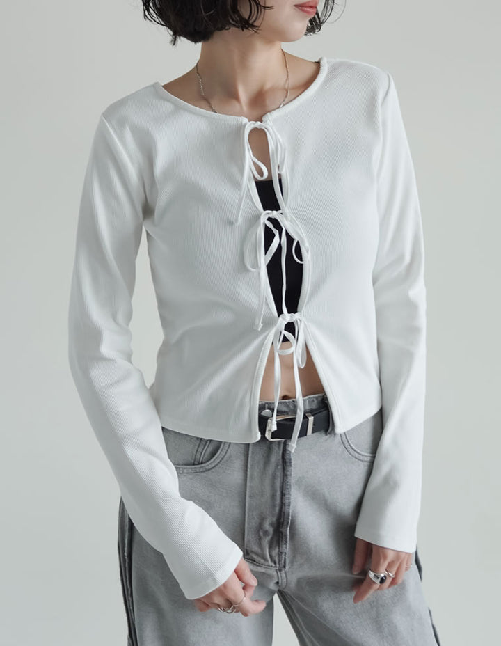 【TIME SALE 30%OFF】[発売3ヶ月で累計販売枚数1,000枚突破！]ストレッチリブ前後2WAYリボンデザイントップス トップス 人気レディースファッション通販 リエディ