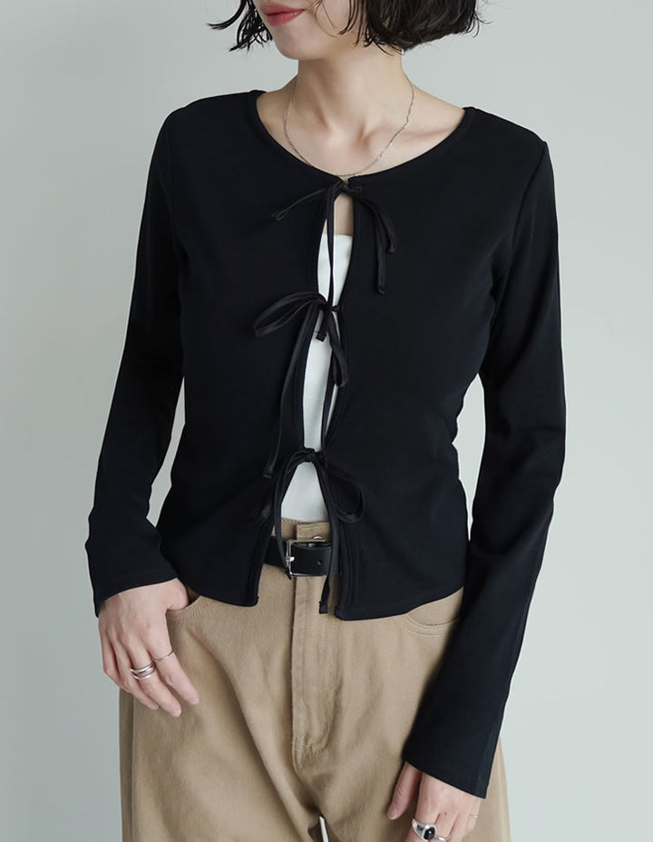 【TIME SALE 30%OFF】[発売3ヶ月で累計販売枚数1,000枚突破！]ストレッチリブ前後2WAYリボンデザイントップス トップス 人気レディースファッション通販 リエディ