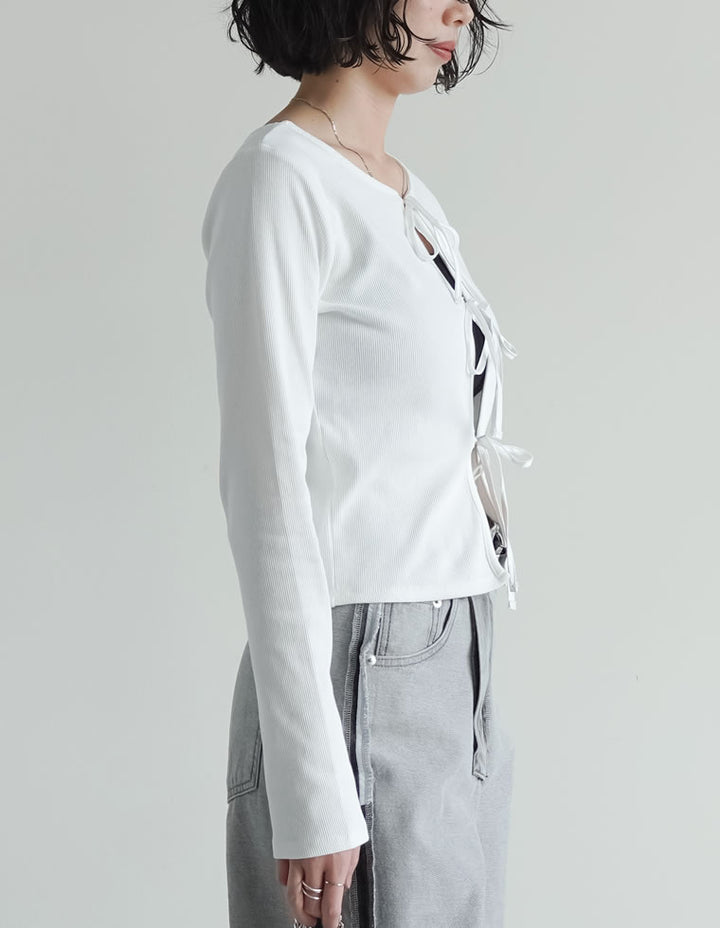 【TIME SALE 30%OFF】[発売3ヶ月で累計販売枚数1,000枚突破！]ストレッチリブ前後2WAYリボンデザイントップス トップス 人気レディースファッション通販 リエディ