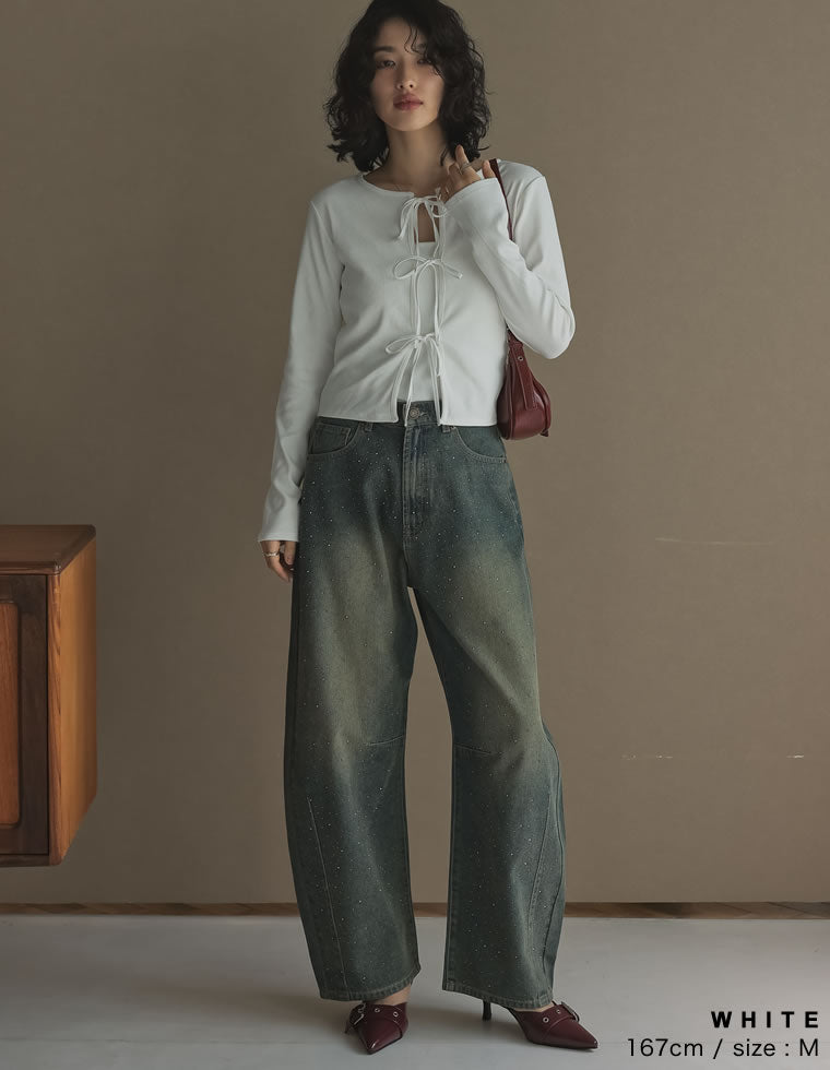 ストレッチリブ前後2WAYリボンデザイントップス - トップス通販 | 人気