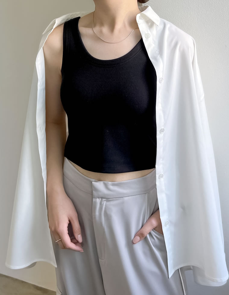 カップ付きクロップドリブタンクトップ - アンダーウェア通販 | 人気