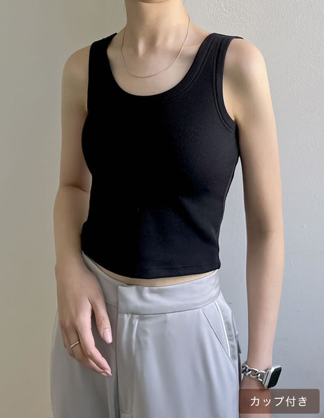 クロップド リブ タンクトップ S黒 カップ付きクロップドリブタンクトップ - アンダーウェア通販 | 人気