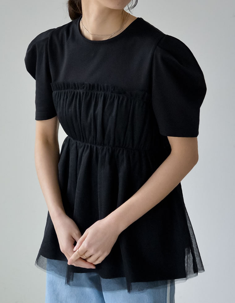 ギャザーチュールドッキングTシャツ - トップス通販 | 人気レディース