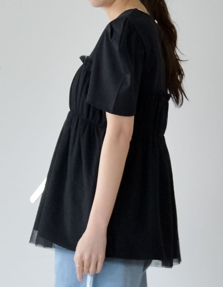 tシャツ 「2024SS COLLECTION」ギャザーチュールドッキングTシャツ レディース ギャザーチュールドッキングTシャツ - トップス通販 | 人気