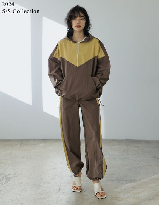 [2024SS COLLECTION][低身長/高身長サイズ有]ナイロンタフタ配色ジョガーサイドラインパンツ パンツ レディースファッション通販 リエディ