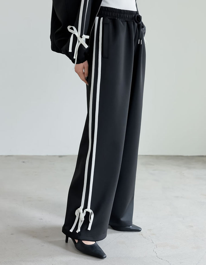 [低身長/高身長サイズ有]ストレッチポンチサイドラインリボンジャージパンツ パンツ レディースファッション通販 リエディ