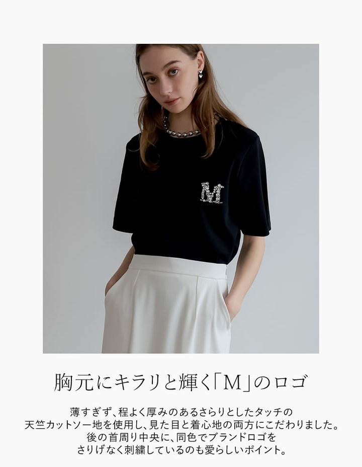 【PRE ORDER記念 20%OFFクーポン対象 ¥4,998⇒¥3,999】[2024SS COLLECTION][MEISM by Re:EDIT][UVカット][吸水][速乾]MロゴビジューモチーフTシャツ トップス レディースファッション通販 リエディ