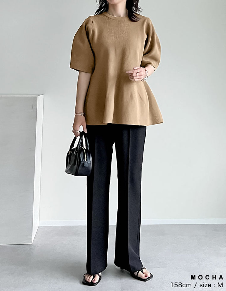 【OUTLET SALE 30%OFF ¥5,299⇒¥3,709】[STORYコラボ][洗濯機で洗える]パフスリーブペプラムニットトップス トップス 人気レディースファッション通販 リエディ