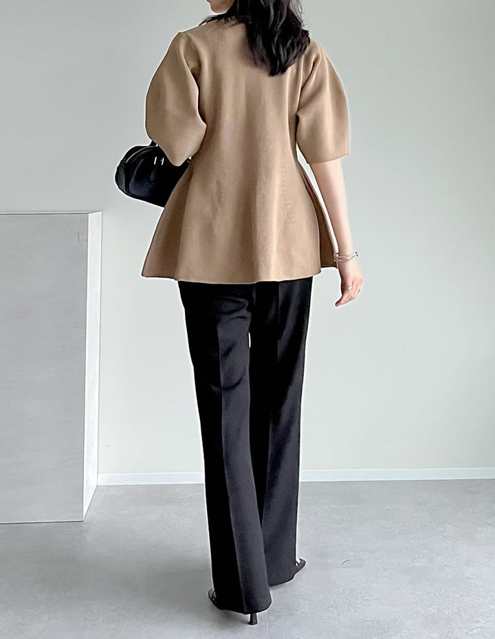 【OUTLET SALE 30%OFF ¥5,299⇒¥3,709】[STORYコラボ][洗濯機で洗える]パフスリーブペプラムニットトップス トップス 人気レディースファッション通販 リエディ