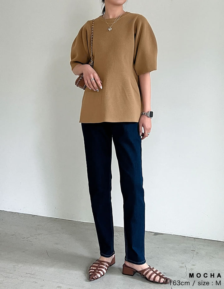 【OUTLET SALE 30%OFF ¥5,299⇒¥3,709】[STORYコラボ][洗濯機で洗える]パフスリーブペプラムニットトップス トップス 人気レディースファッション通販 リエディ