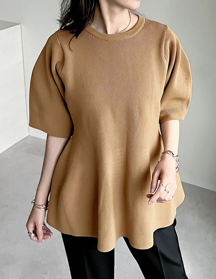 【OUTLET SALE 30%OFF ¥5,299⇒¥3,709】[STORYコラボ][洗濯機で洗える]パフスリーブペプラムニットトップス トップス 人気レディースファッション通販 リエディ