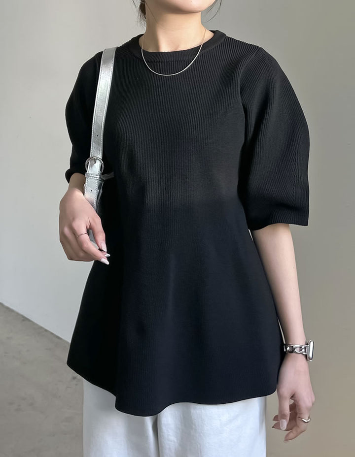 【OUTLET SALE 30%OFF ¥5,299⇒¥3,709】[STORYコラボ][洗濯機で洗える]パフスリーブペプラムニットトップス トップス 人気レディースファッション通販 リエディ