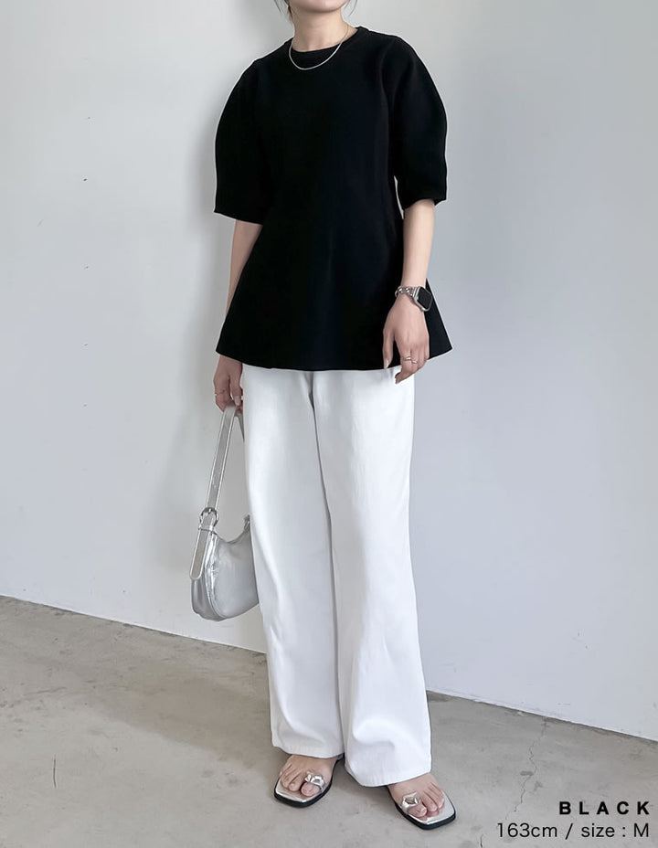 【OUTLET SALE 30%OFF ¥5,299⇒¥3,709】[STORYコラボ][洗濯機で洗える]パフスリーブペプラムニットトップス トップス 人気レディースファッション通販 リエディ
