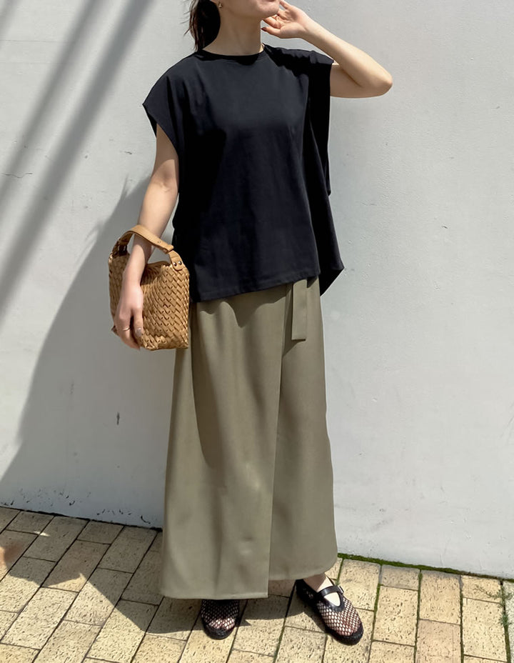 【TIME SALE 30%OFF ¥2,498⇒¥1,748】[接触冷感][UVカット][ヒップが隠れる丈]天竺ウエストタックTシャツ[mb] トップス 人気レディースファッション通販 リエディ
