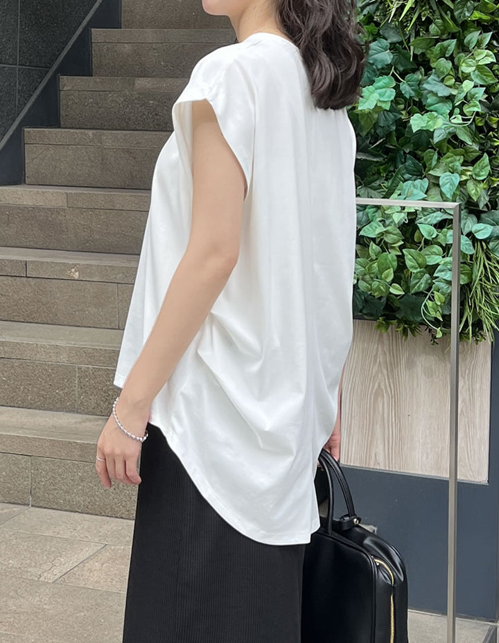 【TIME SALE 30%OFF ¥2,498⇒¥1,748】[接触冷感][UVカット][ヒップが隠れる丈]天竺ウエストタックTシャツ[mb] トップス 人気レディースファッション通販 リエディ
