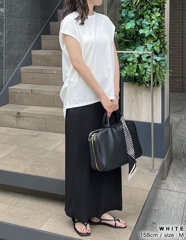 【TIME SALE 30%OFF ¥2,498⇒¥1,748】[接触冷感][UVカット][ヒップが隠れる丈]天竺ウエストタックTシャツ[mb] トップス 人気レディースファッション通販 リエディ