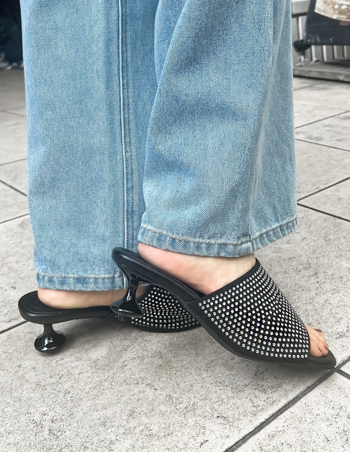 【TIME SALE 60%OFF ¥5,999⇒¥2,399】[Re:EDIT by Izumii]変形ヒールラウンドトゥミュールサンダル シューズ 人気レディースファッション通販 リエディ