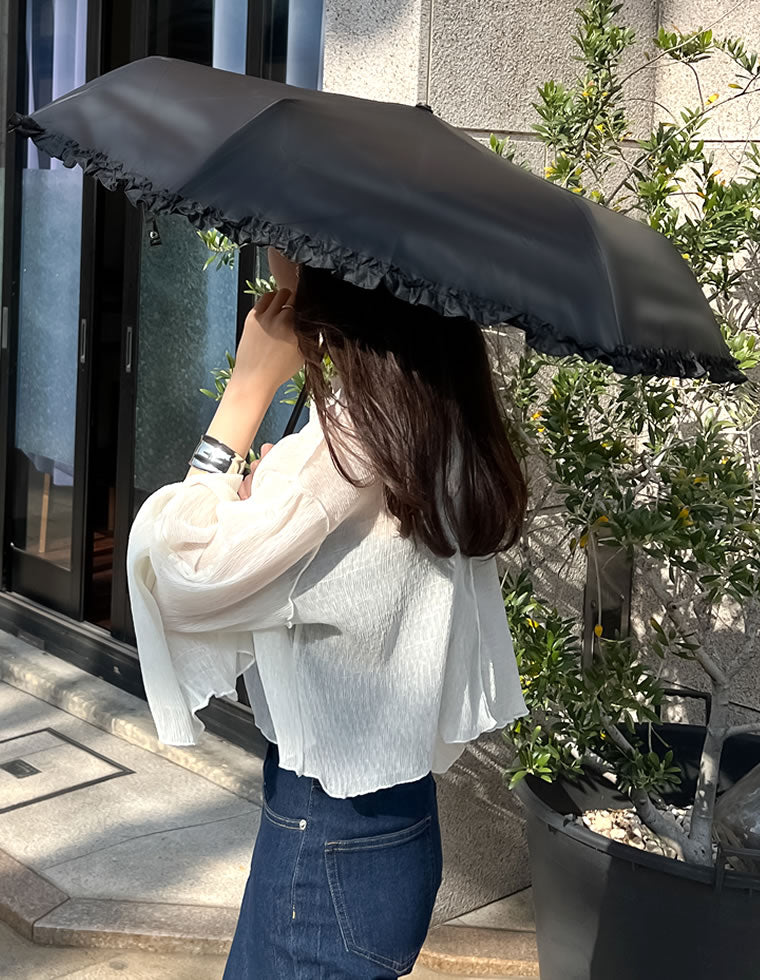 グレイシー　晴雨兼用フリルたっぷり　日傘　シルバーグレー 晴雨兼用日傘】グレイシー (Gracy) Peplum Frill 一級遮光99.99% 遮熱