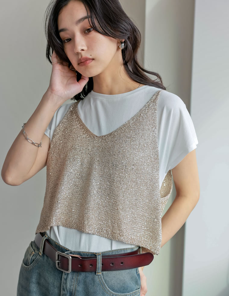 スパンコールニットキャミソールビスチェ - トップス通販 | 人気