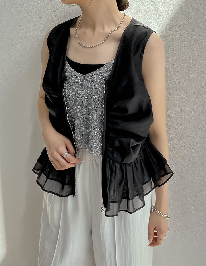 【TIME SALE 30%OFF ¥3,979⇒¥2,785】[販売枚数8千枚突破！]スパンコールニットキャミソールビスチェ トップス 人気レディースファッション通販 リエディ