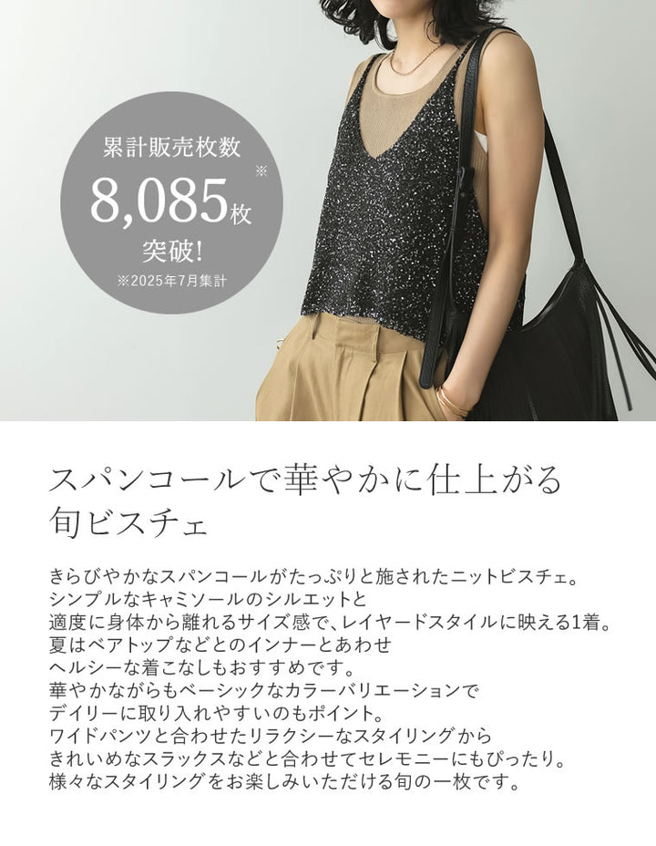 【TIME SALE 30%OFF ¥3,979⇒¥2,785】[販売枚数8千枚突破！]スパンコールニットキャミソールビスチェ トップス 人気レディースファッション通販 リエディ