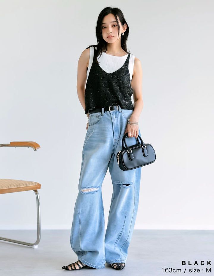 【TIME SALE 30%OFF ¥3,979⇒¥2,785】[販売枚数8千枚突破！]スパンコールニットキャミソールビスチェ トップス 人気レディースファッション通販 リエディ