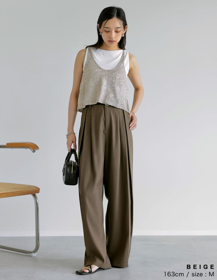 【TIME SALE 30%OFF ¥3,979⇒¥2,785】[販売枚数8千枚突破！]スパンコールニットキャミソールビスチェ トップス 人気レディースファッション通販 リエディ