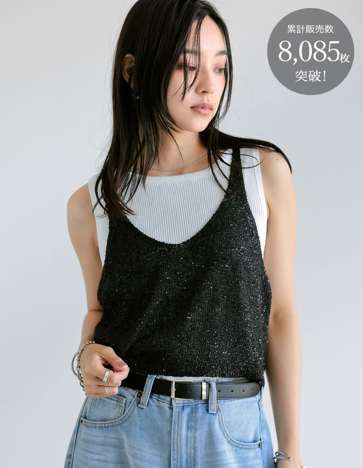 【TIME SALE 30%OFF ¥3,979⇒¥2,785】[販売枚数8千枚突破！]スパンコールニットキャミソールビスチェ トップス 人気レディースファッション通販 リエディ