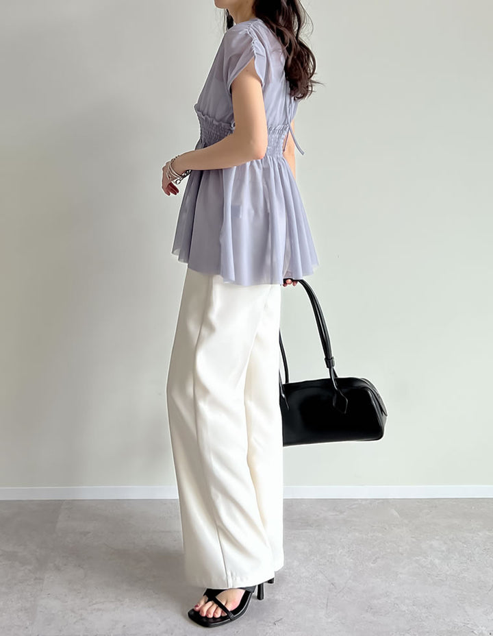 【TIME SALE 30%OFF ¥3,747⇒¥2,622】[夏の体型カバーに◎]Vネックチュールベスト トップス 人気レディースファッション通販 リエディ