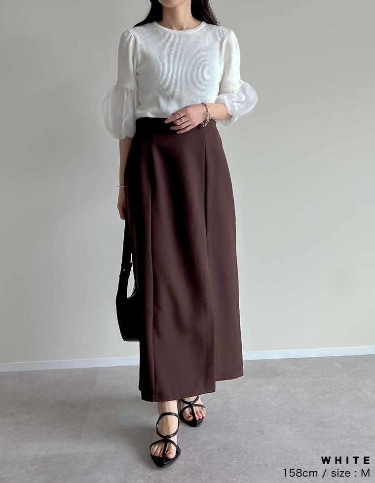 tシャツ Tシャツ リブニットトップスバルーンセット