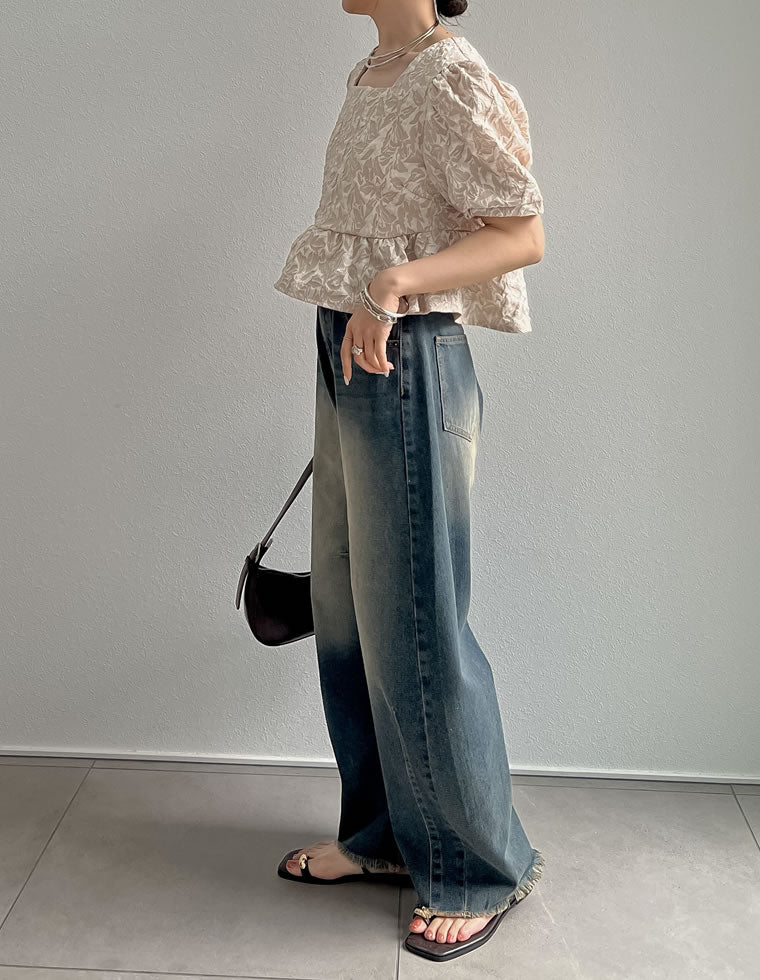 ふくれジャカードペプラムトップス - トップス通販 | 人気