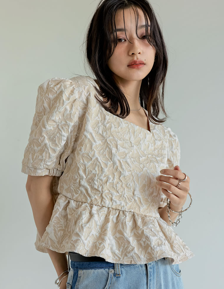 ふくれジャカードペプラムトップス - トップス通販 | 人気レディース