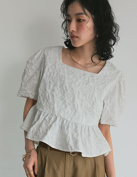 【TIME SALE 20%OFF】ふくれジャガードペプラムトップス トップス 人気レディースファッション通販 リエディ