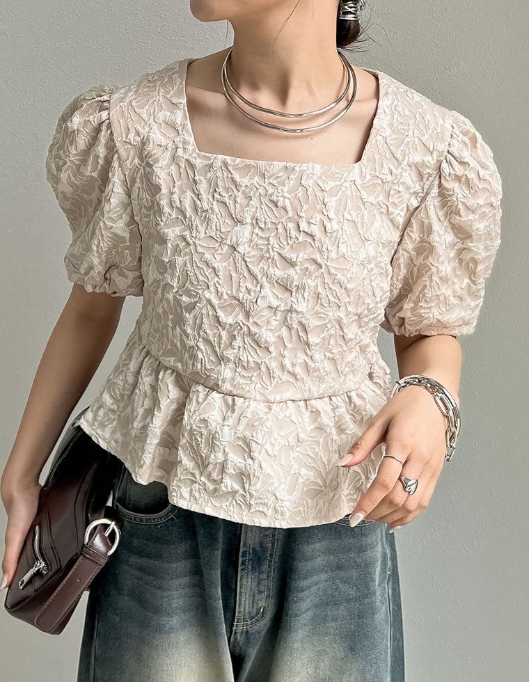 ふくれジャカードペプラムトップス - トップス通販 | 人気レディース