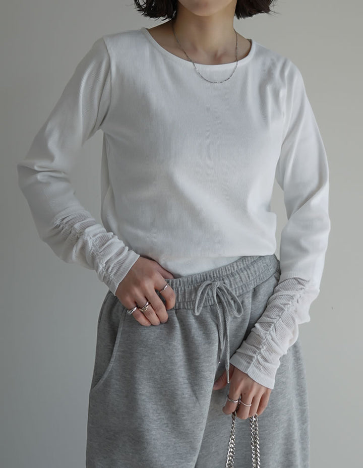 [乾燥機対応][汗じみ防止][UVカット]ストレッチリブシアー切り替えロングスリーブトップス トップス 人気レディースファッション通販 リエディ