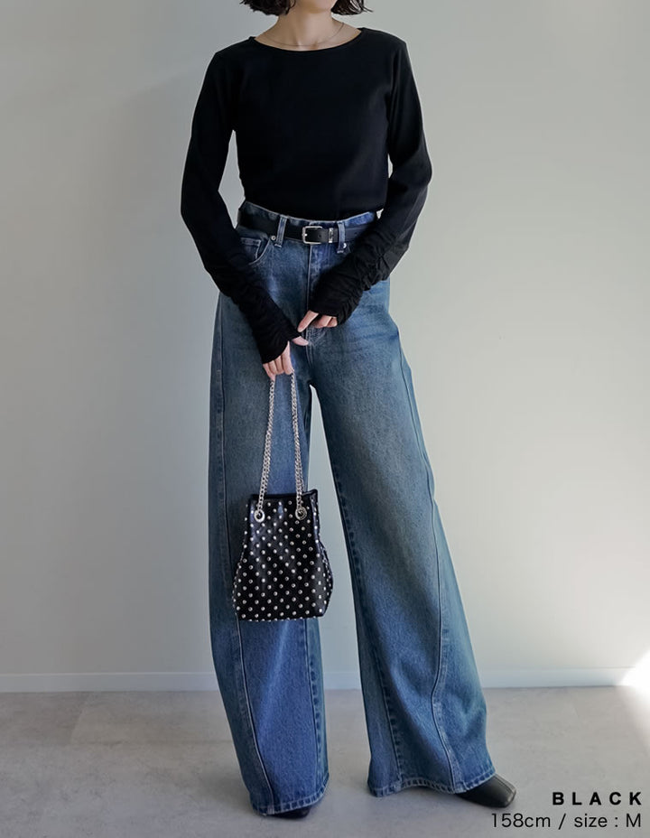 [乾燥機対応][汗じみ防止][UVカット]ストレッチリブシアー切り替えロングスリーブトップス トップス 人気レディースファッション通販 リエディ