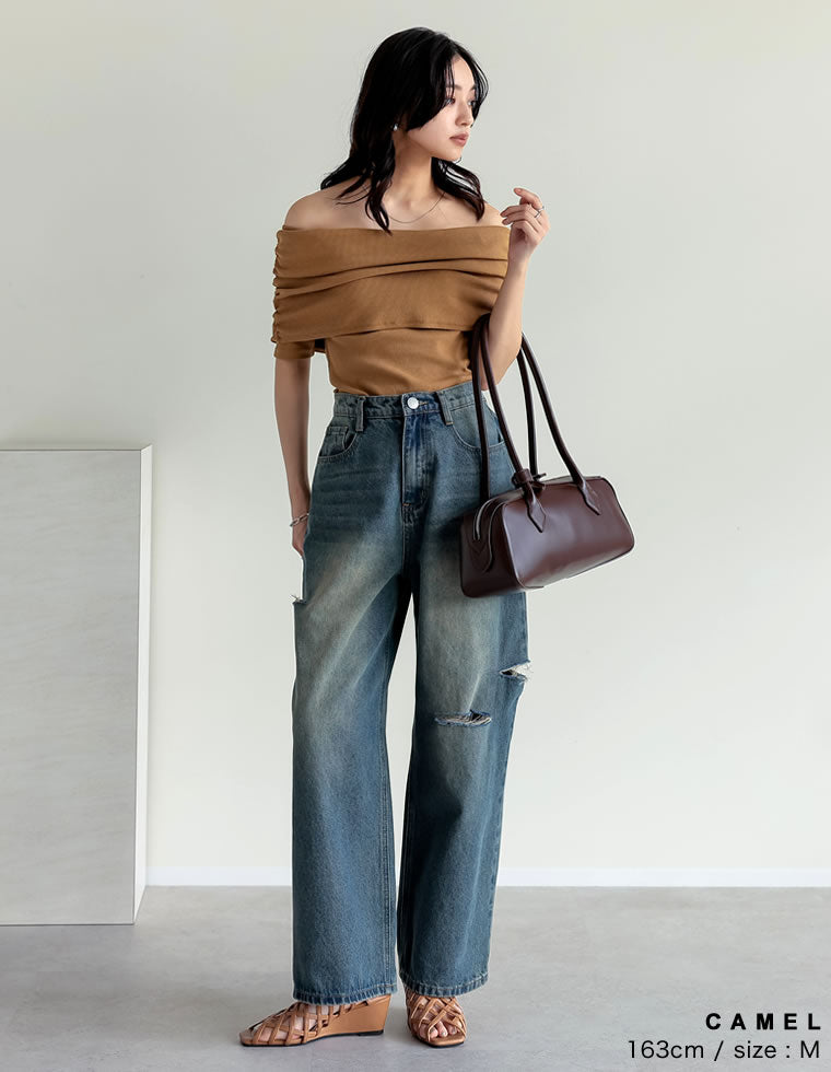 2WAYリブカットソーオフショルトップス - トップス通販 | 人気