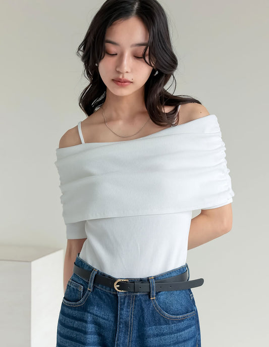 【TIME SALE 20%OFF ¥3,747⇒¥2,997】2WAYリブカットソー五分袖オフショルトップス[mb] トップス 人気レディースファッション通販 リエディ