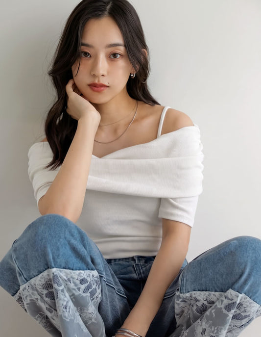【TIME SALE 15%OFF】2WAYリブカットソー五分袖オフショルトップス[mb] トップス 人気レディースファッション通販 リエディ