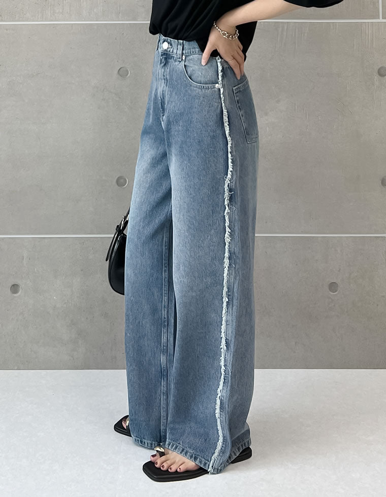 サイドフリンジワイドストレートデニム - パンツ通販 | 人気レディース