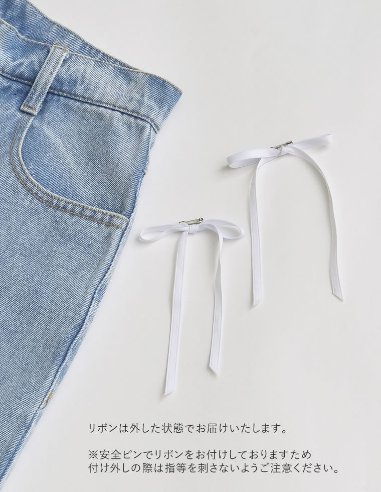 リボン付きルーズワイドデニム - パンツ通販 | 人気レディース