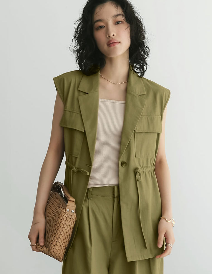 【TIME SALE 40%OFF ¥6,498⇒¥3,898】コットンドロストノースリベストジャケット ジャケット/アウター 人気レディースファッション通販 リエディ