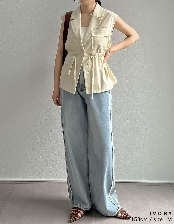 【TIME SALE 40%OFF ¥6,498⇒¥3,898】コットンドロストノースリベストジャケット ジャケット/アウター 人気レディースファッション通販 リエディ