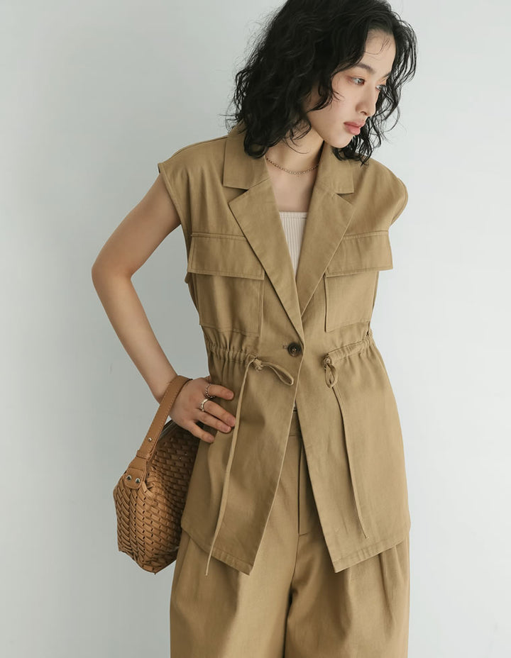 【TIME SALE 40%OFF ¥6,498⇒¥3,898】コットンドロストノースリベストジャケット ジャケット/アウター 人気レディースファッション通販 リエディ