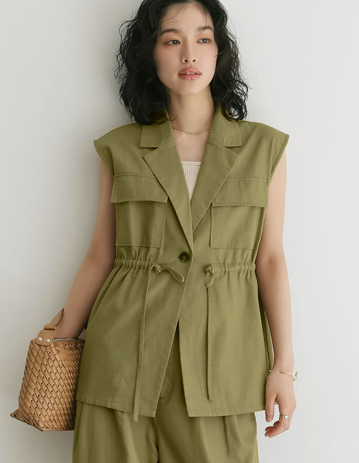 【TIME SALE 40%OFF ¥6,498⇒¥3,898】コットンドロストノースリベストジャケット ジャケット/アウター 人気レディースファッション通販 リエディ