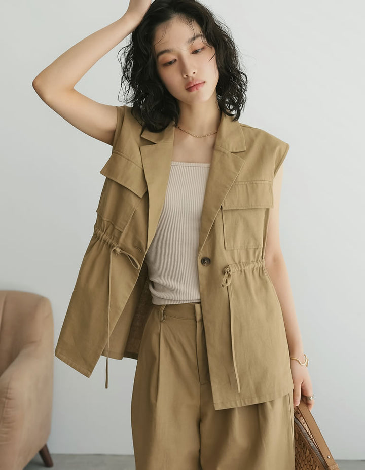 【TIME SALE 40%OFF ¥6,498⇒¥3,898】コットンドロストノースリベストジャケット ジャケット/アウター 人気レディースファッション通販 リエディ